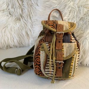 Vintage 90s Boho Woven Cotton Pattern Mini Backpack